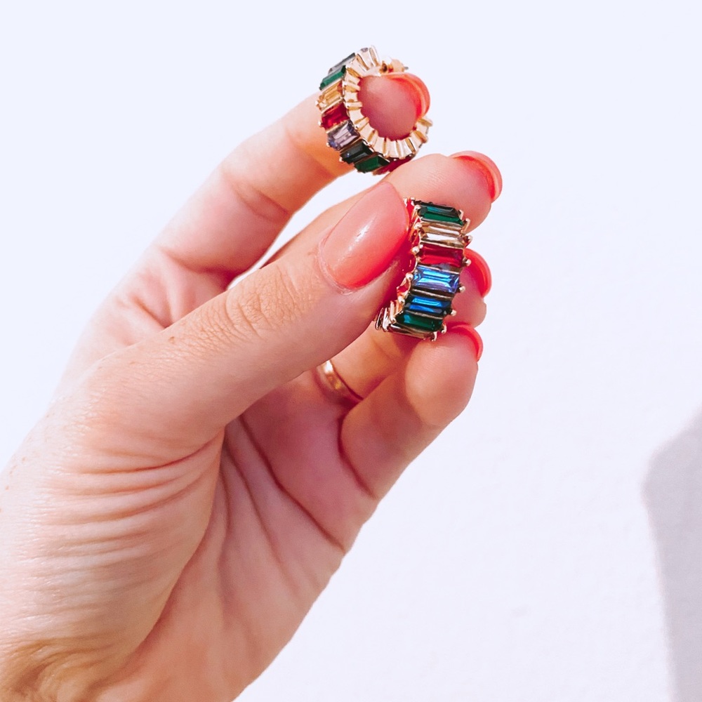 Rainbow Baguette Hoop Earrings